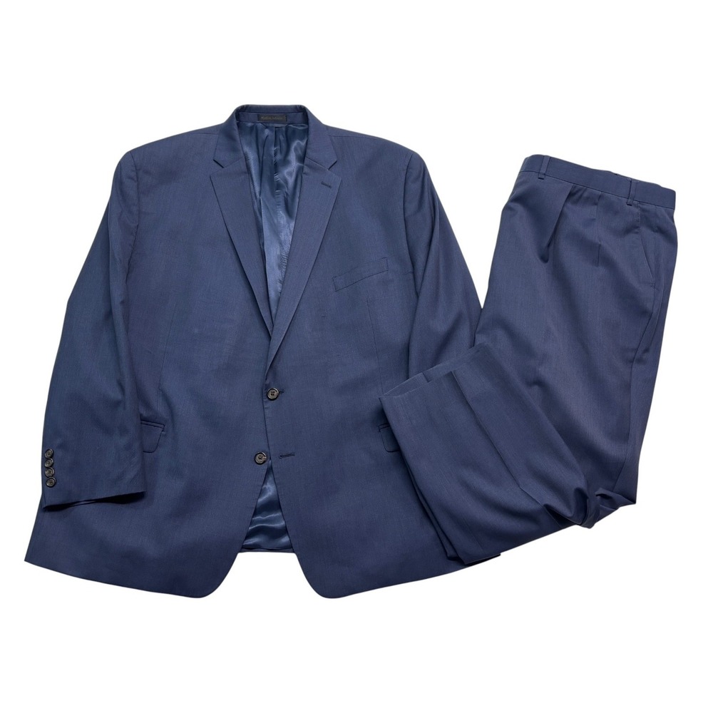 Ralph Lauren 54R 50x30 Navy Blue 2pc Pant Suit Wool Flat Front Two Button Mens